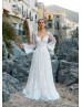 Long Sleeve Beaded Ivory Lace Tulle U Back Wedding Dress